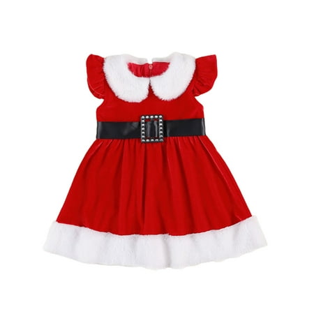 

LisenraIn Baby Girl Christmas Short Sleeve Dress Hat Gloves Winter Dress