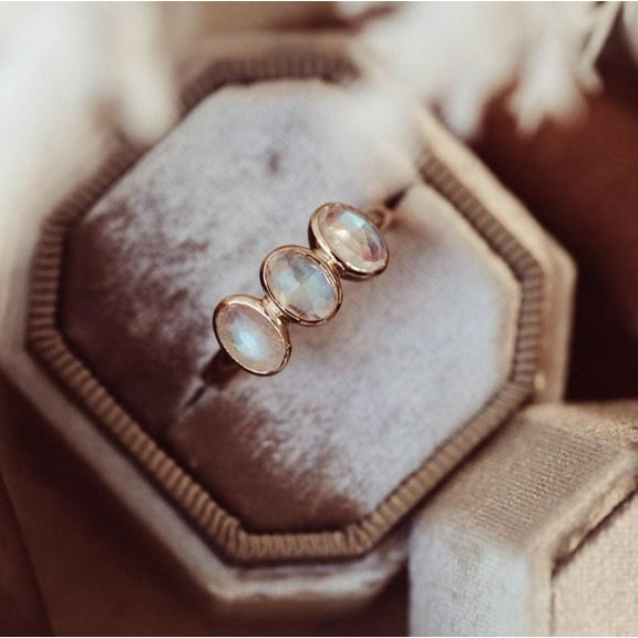 Rainbow Moonstone Ring Vintage Blue Moonstone Engagement Ring Rose Gold Moonstone Ring Unique Women Ring birthday Promise Ring Gift For Her