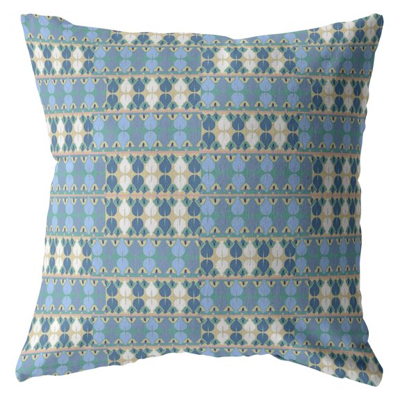 Square Spades Suede Blown and Closed Pillow Muted Light Blue Cream 18"x18"