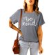 thumbnail image 3 of ABPHQTO Camiseta de manga corta con cuello redondo y estampado en forma de corazón gris Be Kind para mujer, 3 of 5