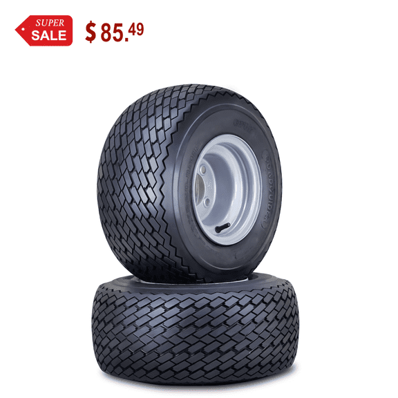 ROADGUIDER Golf Cart Tire Wheel Assembly 18X8.5-8 4-Ply /w 4 Lugs on 4" PCD Silver Rim Installed ,SET 2