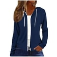 thumbnail image 2 of Qingpeng Womens Solid Color Zipper Up Hoodie Lightweight Long Sleeve Drawstring Hooded Casual Open Front Outerwear Daily Tops, 2 of 7