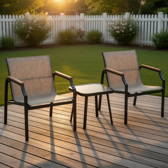 GVN Outdoor Conversation Sets,Patio Furniture Sets,3 Piece Outdoor Chair Set with Breathable Fabric Seat and Armrests-Brown