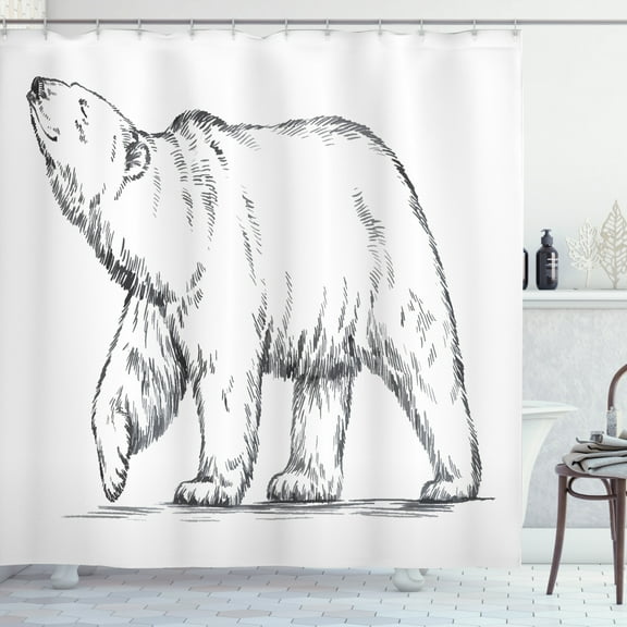 Ambesonne Polar Bear Shower Curtain, Sketch Nordic Animal, 69"Wx70"L, Charcoal Grey and White
