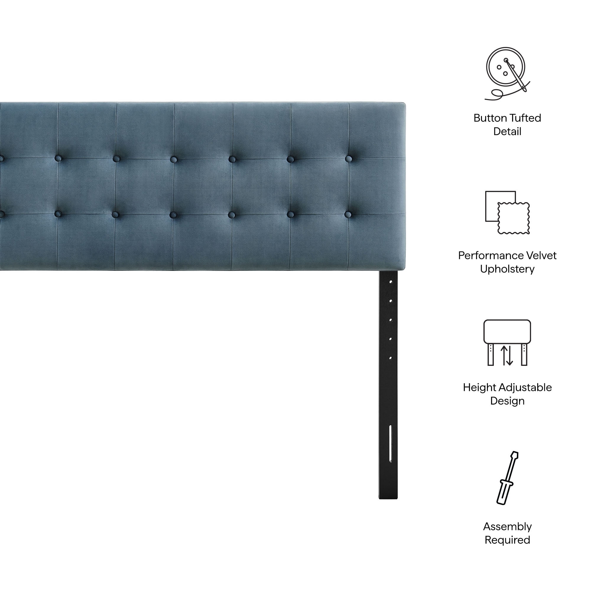 Emily Stain-Resistant Performance Velvet Full Size Headboard in Cadet Blue