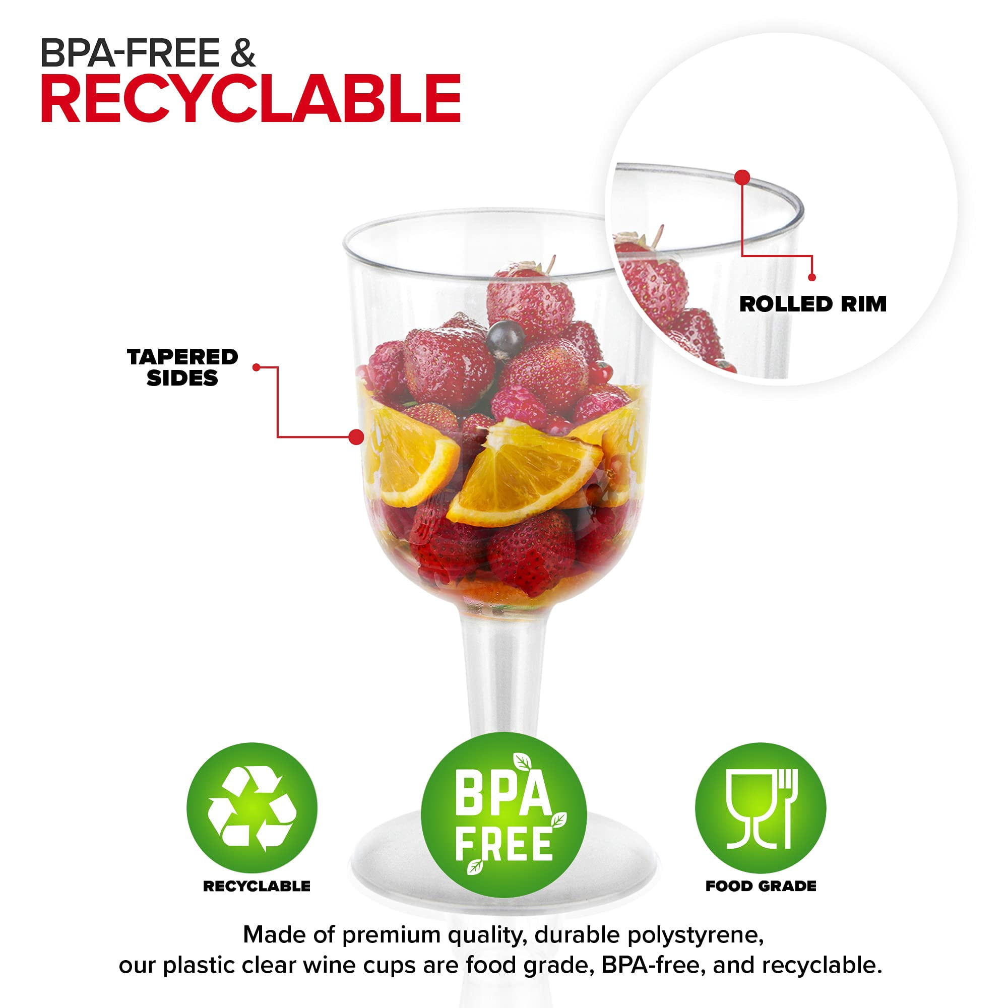Stock Your Home 5 oz Clear Plastic Wine Glass (80 Pack) - BPA Free & Recyclable - Shatterproof Wine Goblet - Disposable & Reusable Cups for Champagne, Dessert, Food Samples, Catering, Weddings