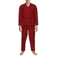 thumbnail image 3 of Honeii Red Black Houndstooth Pattern Mens Pajamas Set,2pcs Men's Lounge Long Sleeve Sleep Shirt and Pajama Bottoms Sleepwear Set,Mens Pjs Sets-XX-Large, 3 of 7