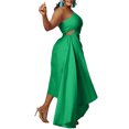 thumbnail image 2 of AURA Womens One Shoulder Maxi Dress Hollow Out High Waist Irregular Hem Elegant Party Evening Dress Plus Size, 2 of 9