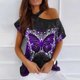 thumbnail image 2 of Mujeres Verano Cuello Redondo Manga Corta Estampado Sin Tirantes Camiseta Tops Blusas OAVQHLG3B Store lin121212, 2 of 4