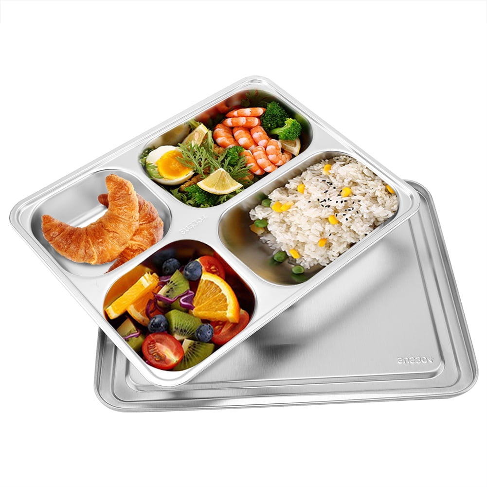 Hot Lunchbox Stainless Steel Divided Lunch Food Serving Box Tray W/ Cover 2019 
