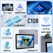 AEEZO 10 Inch Tablet with Keyboard and Mouse Set, 24GB RAM 128GB ROM, WiFi 6 for Student & Office, Gray