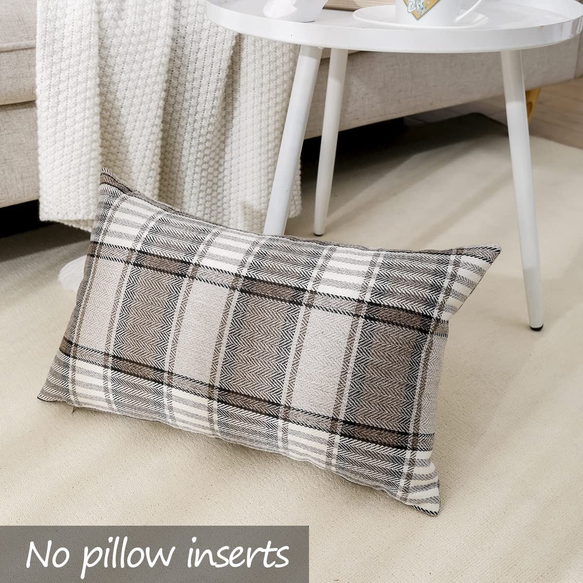 Brown Tartan Plaid Lumbar Pillow Cover 12x20 Set of 2 Farmhouse Buffalo Plaid Brown Striped Lumbar Throw Pillow Cover for Living Room Couch Sofa