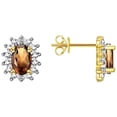 thumbnail image 3 of RYLOS Women's Yellow Gold Plated Silver Birthstone Set: Ring, Earring & Pendant Necklace. Gemstone & Diamonds, 6X4MM Smoky Quartz June Birthstone. Perfectly Matching Friendship Jewelry Size 5, 3 of 10