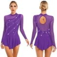 thumbnail image 7 of SiiRoh Women's Figure Ice Skating Dress Sparkly Rhinestones Long Sleeve Ballet Lyrical Dance Leotard Purple M, 7 of 7