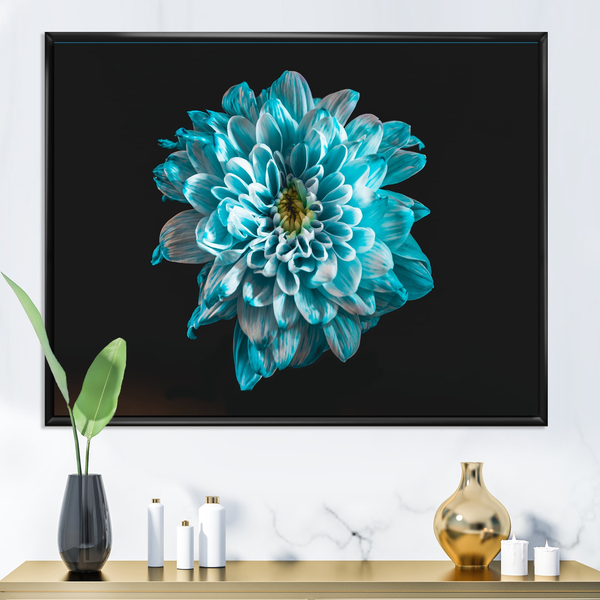 Designart 'Close Up Of Flower With White and Blue Petals' Traditional Framed Canvas Wall Art Print