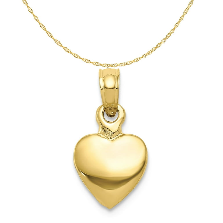 Carat in Karats 10K Yellow Gold Polished Solid 3D Heart Pendant Charm With 10K Yellow Gold Lightweight Rope Chain Necklace 20''