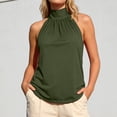 thumbnail image 2 of Likimi Tank Tops For Women Summer High Neck Solid Color Sleeveless Elegant Fashionable Shirt Army Green Size L, 2 of 6