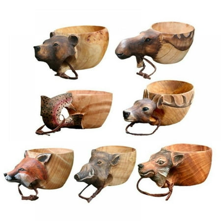 

Popvcly Rustic Wooden Mug Unique Carved Cup Animal Craft Art Camping Drinking Mug Drinks Wine Cups