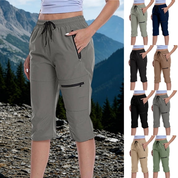 Cfrylhy Womens Cargo Capri Pants Summer Outdoor Quickly Dry Hiking Capris Workout Cropped Pants with Zipper Pockets