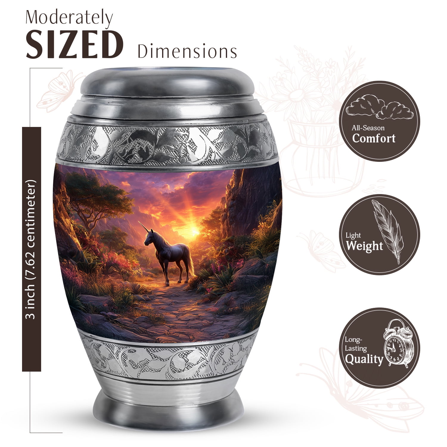 JAGASY Unicorn Mini Urn for Mother, Purple Keepsake Small Urns for Human Ashes, Sunset Forest Trees & Mountain Decorative Urns for Parents, Funeral Urn for Father, (3 Inch)