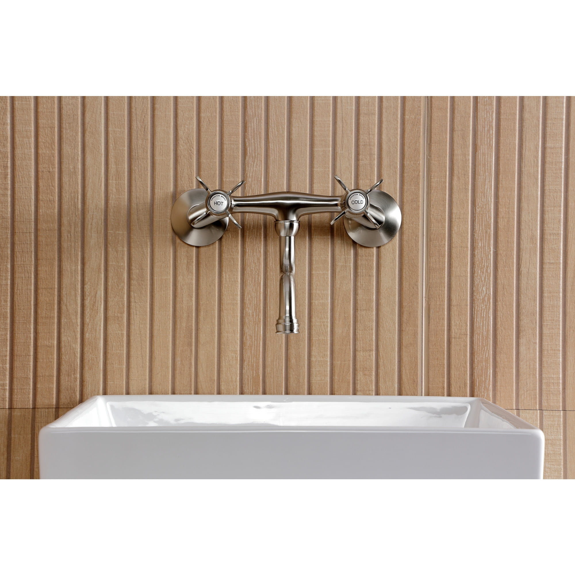 Kingston Brass KS2118BEX Essex Double-Handle 2-Hole Wall Mount Bathroom Faucet in Brushed Nickel