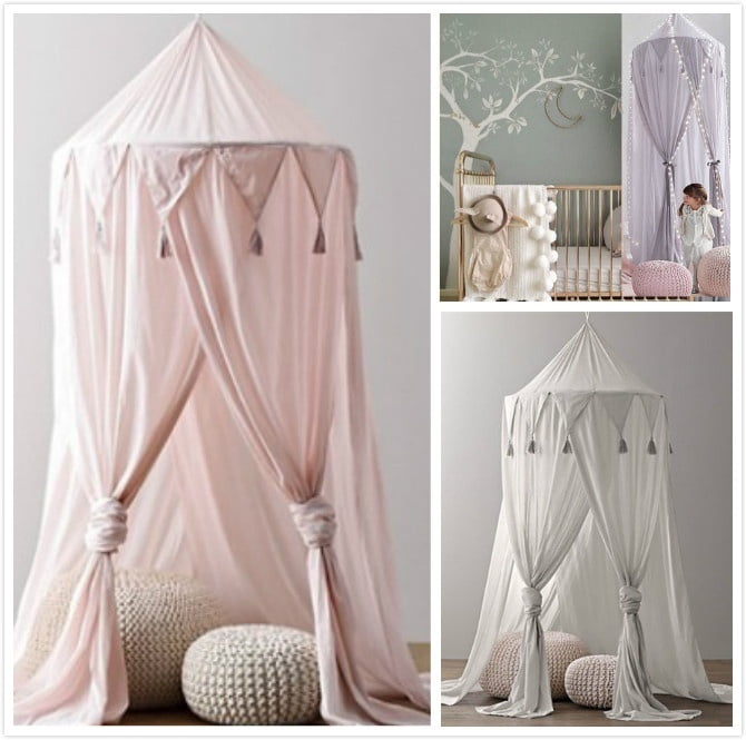 Cotton Canvas Dome Princess Bed Canopy Kids Play Tent Mosquito Net Childrens Room Decorate for Baby Kids Indoor Outdoor Playing Reading ONMIER Mosquito Net Canopy GoodStore 1405395004USAD Grey