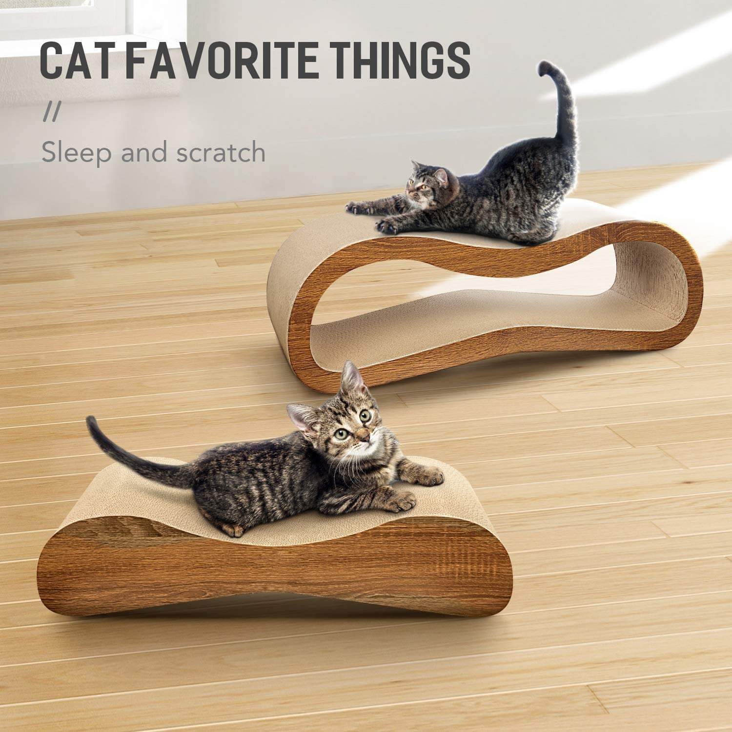 Pefilos 27" 2 in 1 Cat Scratcher Cardboard Lounge Bed, Cat Scratching Post Board Pads, Brown Pefilos 27" 2 in 1 Cat Scratcher Cardboard Lounge Bed, Cat Scratching Post Board Pads, Brown