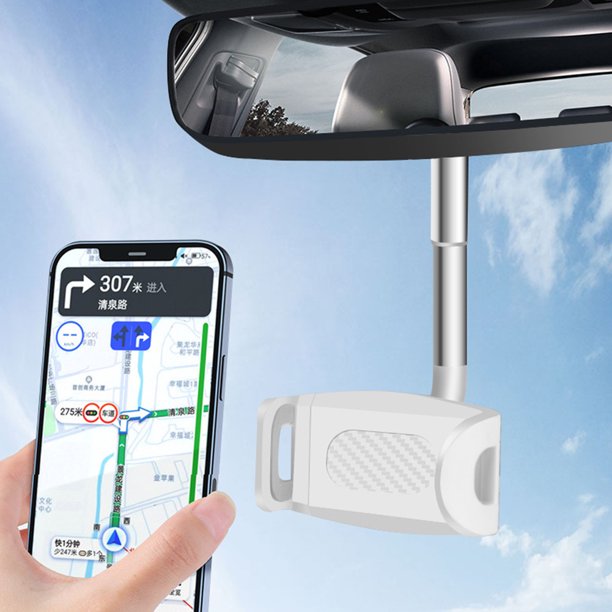Soporte para teléfono de coche Espejo retrovisor Soporte para teléfono móvil Estirable (Blanco)
