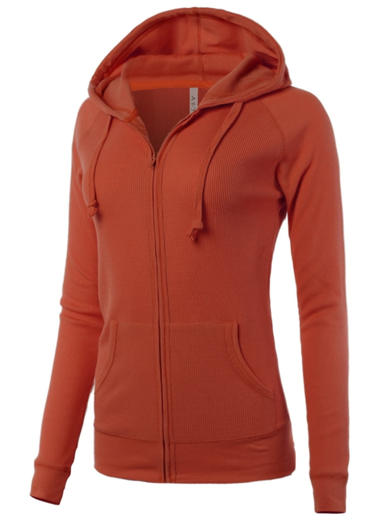 A2Y Women's Casual Fitted Lightweight Pocket Zip Up Hoodie Rust