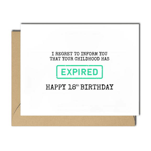 Funny 18th Birthday Card - "Your Childhood Has Expired" Greeting Card with Envelope - Perfect for Celebrating Milestones