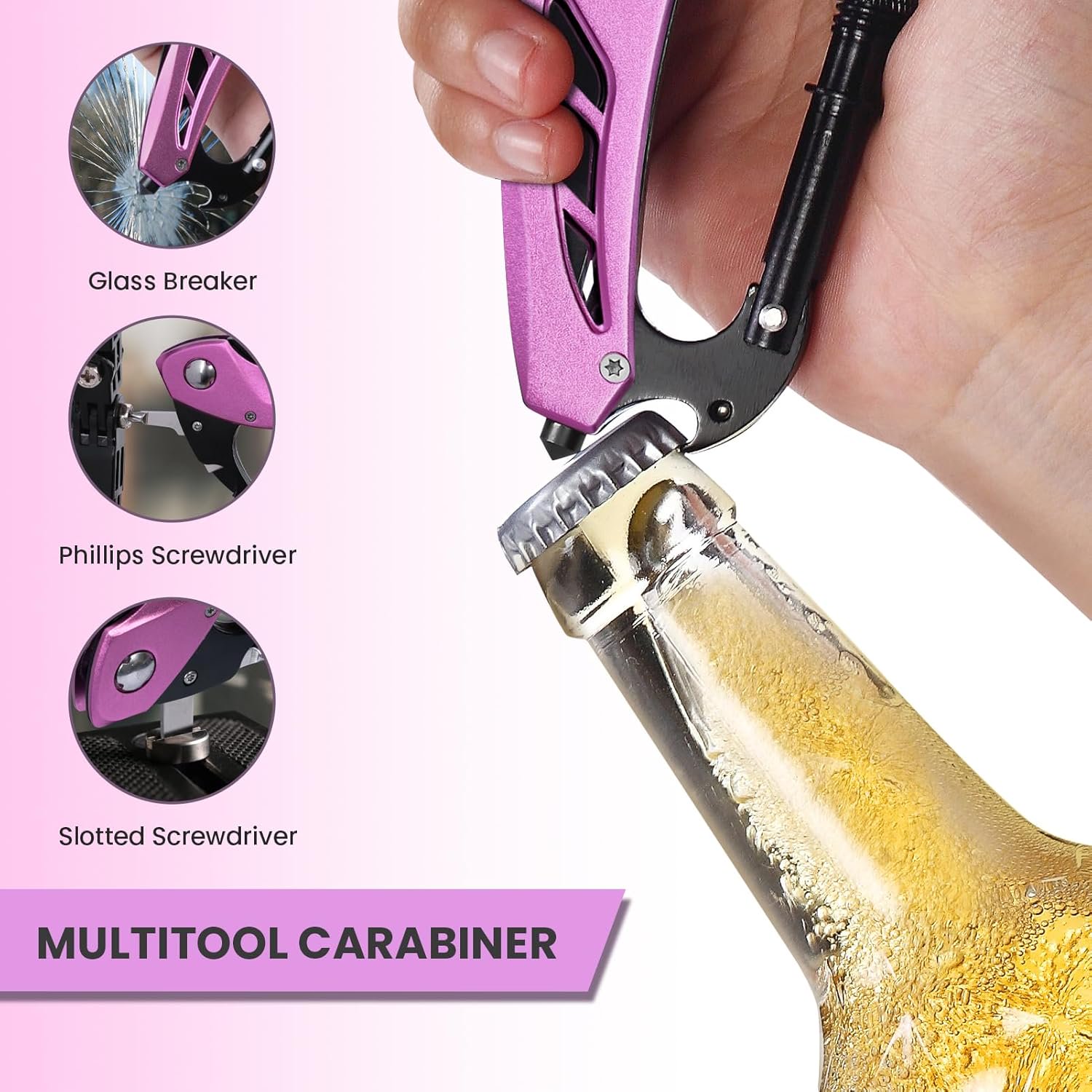LABAKUI-Pink Multitool Carabiner Bottle Opener and Screwdriver