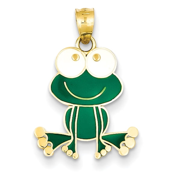 14K Or Jaune Vert and Blanc Émaillé Grenouille