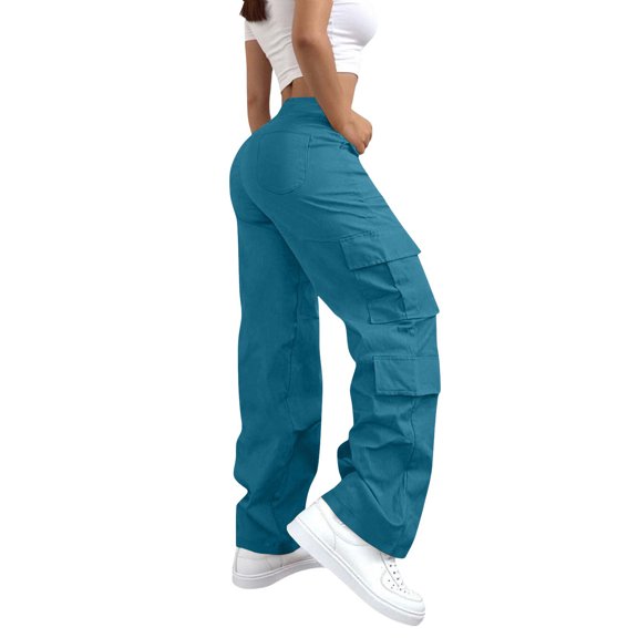 Byworldtasic Women's High Waist Cargo Pants Drawstring Wide Leg Casual Pants with Multi Pockets Loose Fit Streetwear Trousers