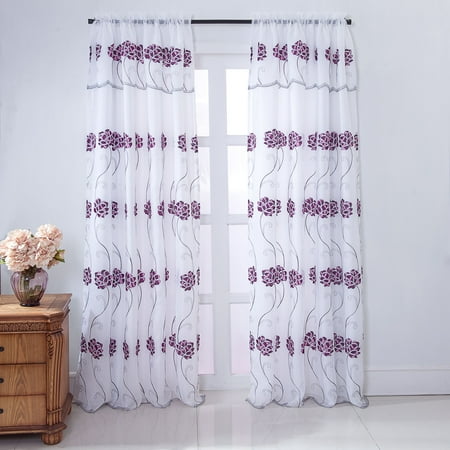 Lilac Sapphire - Sapphire Floral Embroidered 54 x 84 in. Single Curtain Panel in Lilac