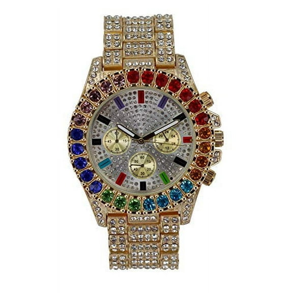 Charles Raymond Timepiece Got Colors That Ain't Even on The Rainbow! Flawless Multi Color Big Diamond Ice Rollie - ST10327DxxS (ST10327CO Gold Rainbow)