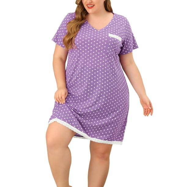 Women s Plus Size Nightgown PolDots Short Sleeve Sleepwear Nightgowns Purple 2X Agnes Orinda Vestido de Dormir Bodega Aurrera en linea