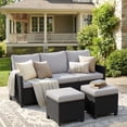 thumbnail image 6 of 6 Pieces Outdoor Swivel Patio Furniture Set, Wicker Sectional Couch Conversations Sets Rattan Sofa with 360° Swivel Rocking Chairs for Porch Backyard Garden-Black&Gray, 6 of 8