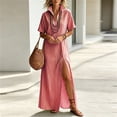 thumbnail image 6 of Women's Maxi Dress, Casual V-Neck Short Sleeve Striped Print with Side Split, Lightweight Flowy Dress for Summer Beach or Resort Wear, 2026 New Limited-time Offer, 6 of 6
