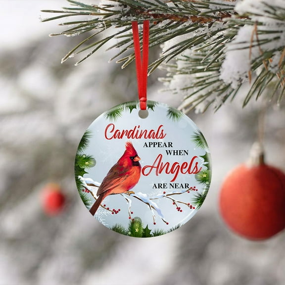 Flagwix Ceramic Christmas Tree Ornaments| Cardinals Appear When Angels Are Near Hanging Ornament With Ribbon|Christmas Gifts - Circle, 1 Pcs
