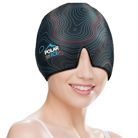 Brownmed Polar Ice - Hot/Cold Relief Cap with Soft Gel Lining & Movable Eye Cover – 360 Degrees Therapy for Migraine, Headache, Stress Relief