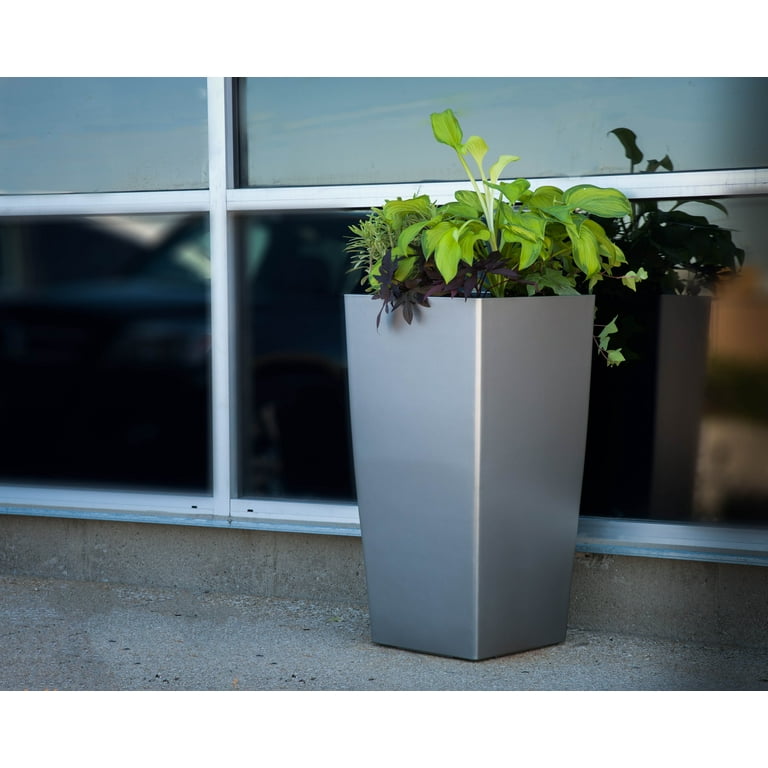 Algreen Modena Planter, 22-In. Round Taper Planter, Self-Watering, Brown Granite Algreen Modena Planter, 22-In. Round Taper Planter, Self-Watering, Brown Granite