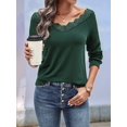 thumbnail image 5 of V Neck T Shirts for Women Lace Long Sleeve Cute Tops Fall Winter Dressy Casual Blouses Trendy Tees Dark Green L, 5 of 9