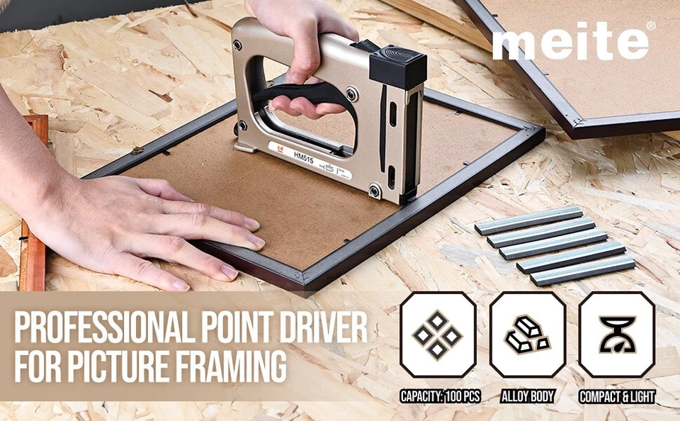 MEITE HM515 Manual Point Driver Stapler for Picture Framing with 1000 Flexible Point Nails