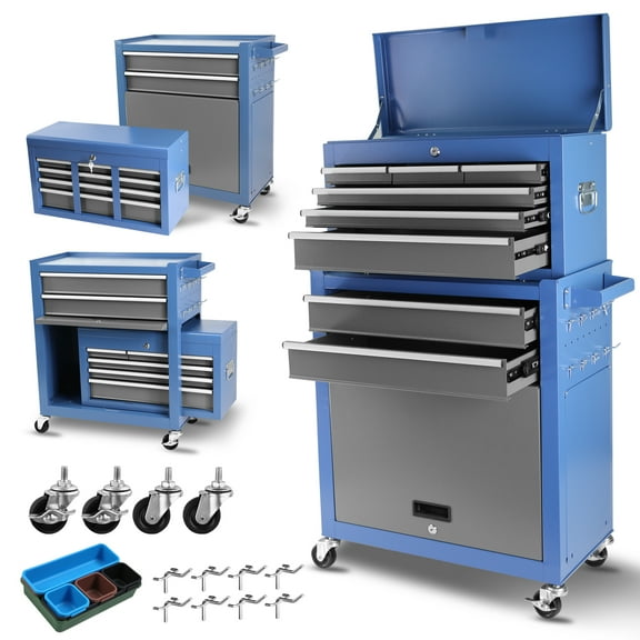 E-Western Rolling Tool Chest with Wheels 8 Drawers Detachable Organizer Lockable Heavy Duty Steel Metal Workbench