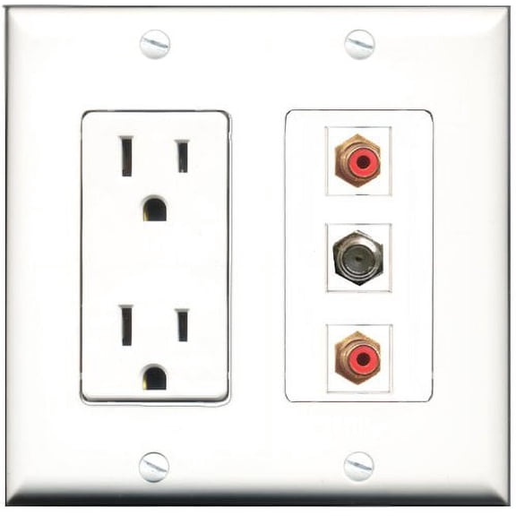 RiteAV - 15 Amp Power Outlet 2 Port RCA Red 1 Port Coax Decorative Wall Plate