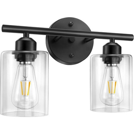 

Bathroom Vanity Light Fixtures 2-Light Black Wall Sconce Lighting Wall Lamp with Clear Glass Shade Vintage Wall Mounted Lights Bathroom Lights for Mirror Living Room Bedroom Hallway Porch