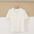 thumbnail image 2 of cfhntfmh Women's Cropped T-Shirts Short Sleeve V Neck Loose Fit Summer Tee Shirts Casual Plain Tops Trendy Clothes, 2 of 5