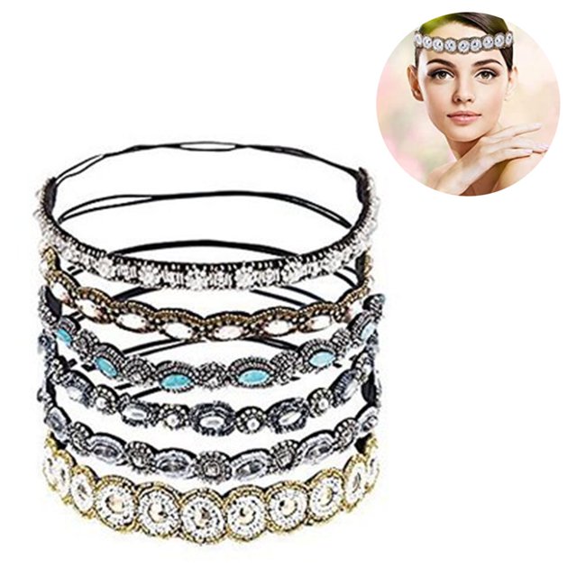 6 diademas elásticas con diamantes de imitación, diadema de diamantes de imitación de cristal para mujeres y niñas, bandas con cuentas, accesorios para el cabello Vhermosa 2036015