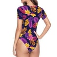 thumbnail image 3 of Uemuo Purple Flower Pattern Women's One Piece Short Sleeve Swimsuit Rash Guard Surfing Modest Quick-drying Swimsuit Beach Essentials-Small, 3 of 9