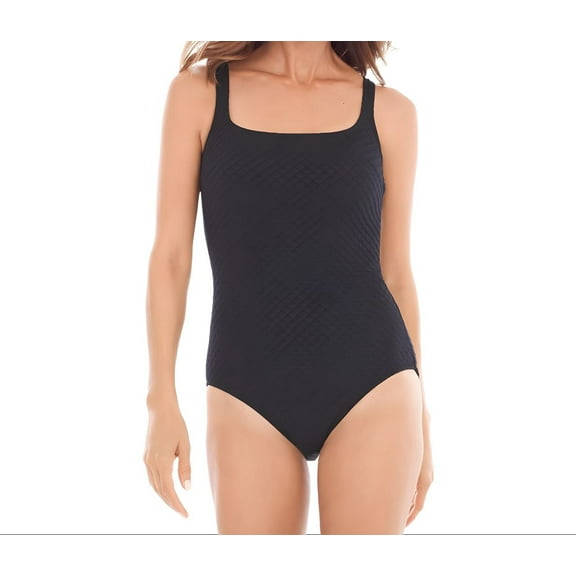 GOTTEX Women's Round Neck Textured One Piece Swimsuit, Black, 6